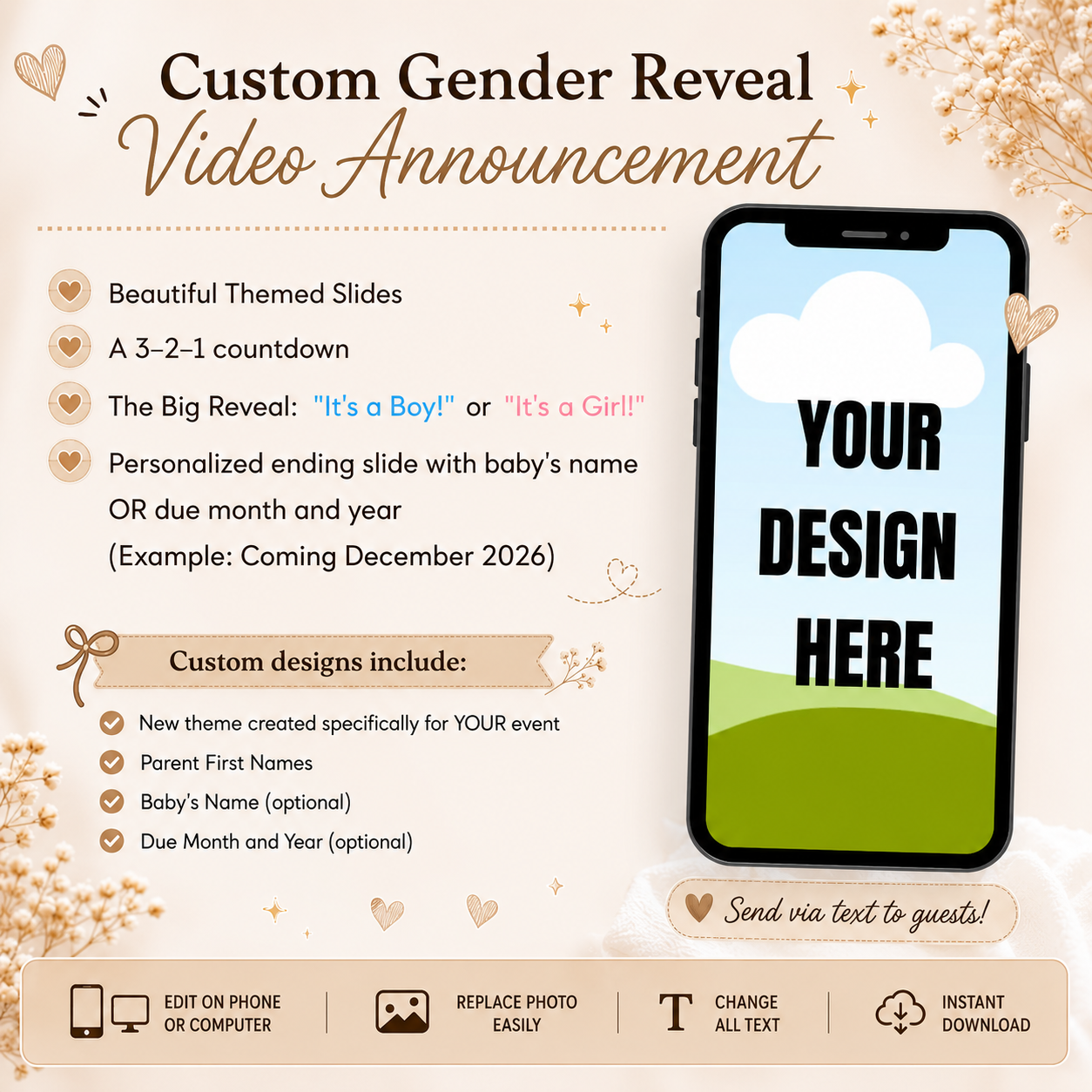 Custom Gender Reveal Video Announcement | It's a Boy or It's a Girl Reveal Video | Personalized Countdown Gender Reveal | Digital Download