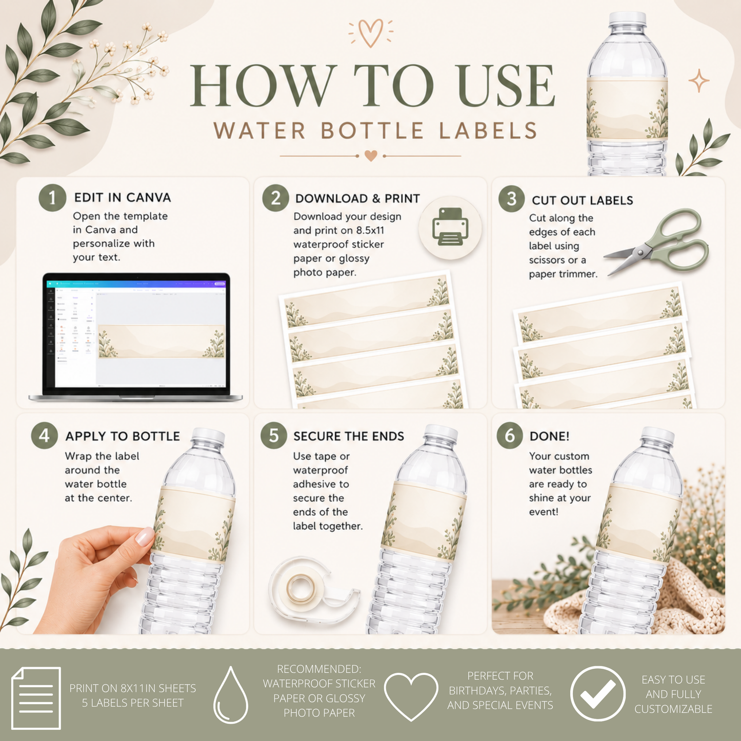Daniel Baby Shower Water Bottle Labels Template | Editable Canva Template | Baby Shower Party Decorations