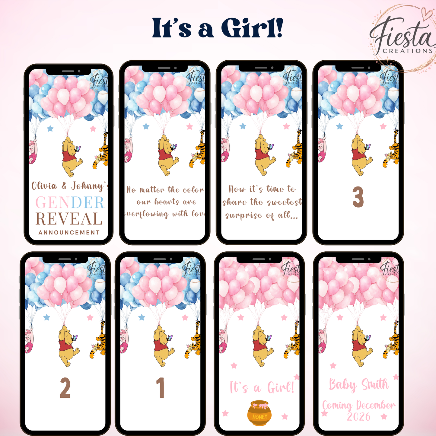 Winnie #1 Gender Reveal Video Announcement | It's a Boy or It's a Girl Reveal Video | Personalized Countdown Gender Reveal | Digital Download