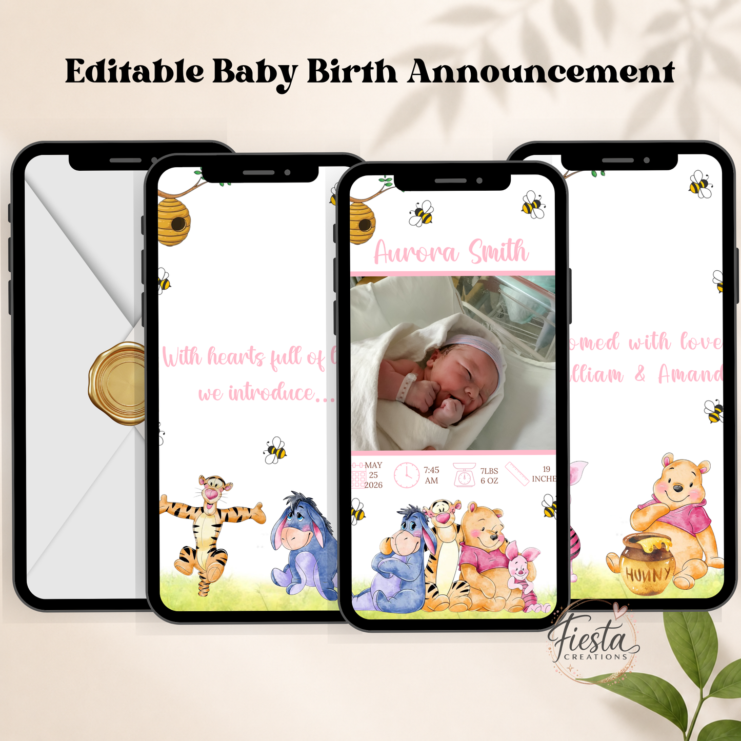 Winnie Watercolor Editable Baby Birth Announcement Video Template | Newborn Announcement | Baby Introduction for Social Media | Canva Editable Template