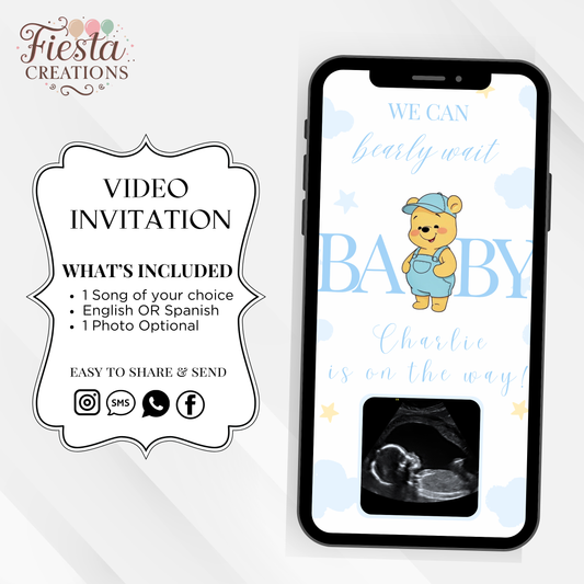 We can bearly wait Winnie Baby Shower Video Invitation