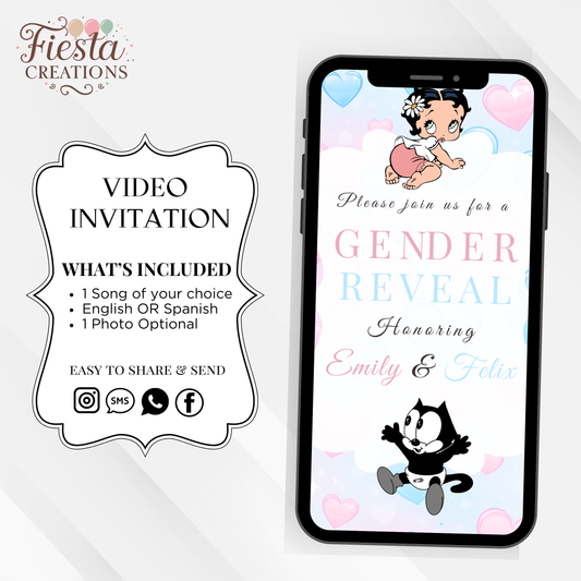 Betty or Felix Hearts Gender Reveal Video Invitation