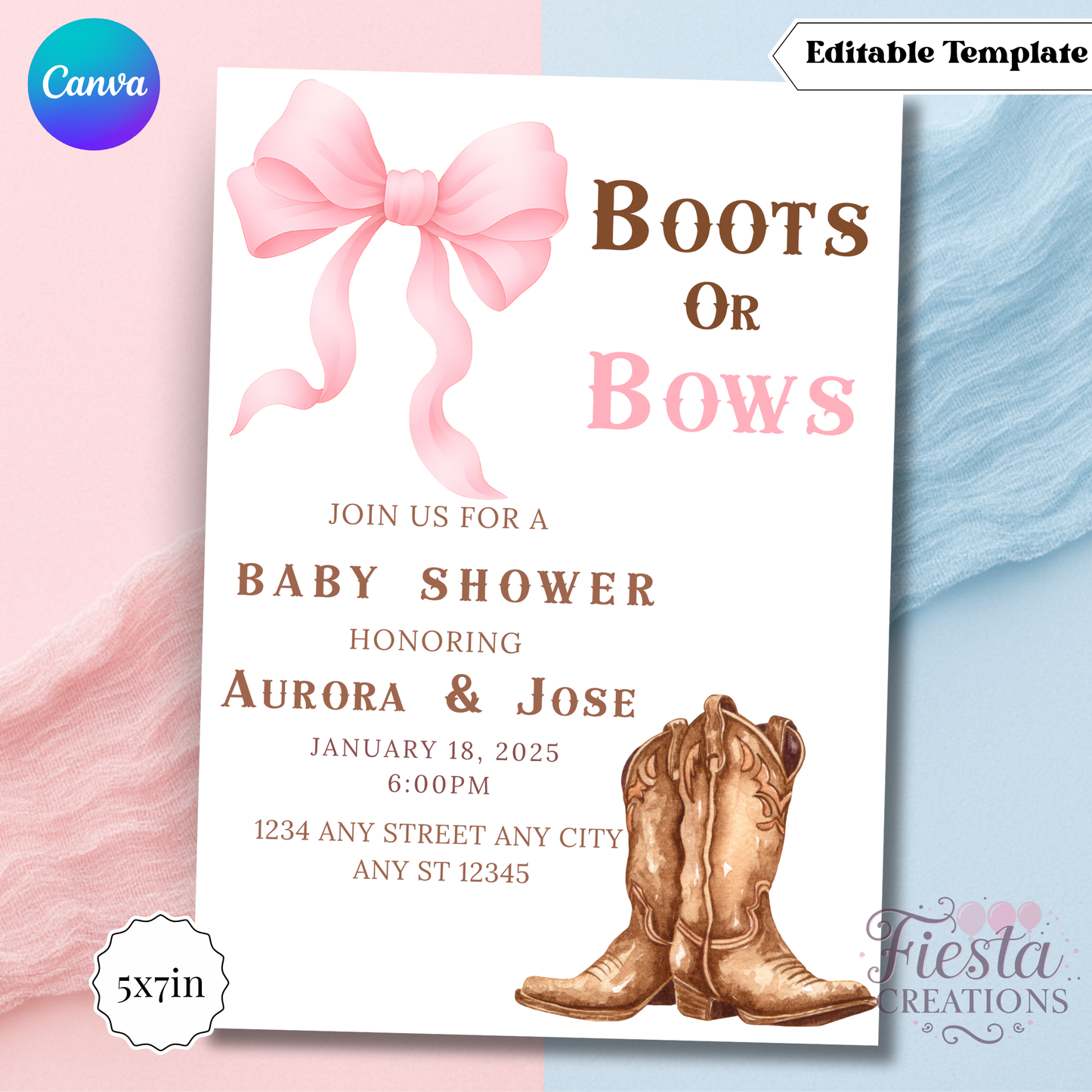 Boots or Bows 5x7in Invitation Template