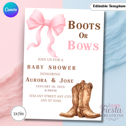 Boots or Bows 5x7in Invitation Template