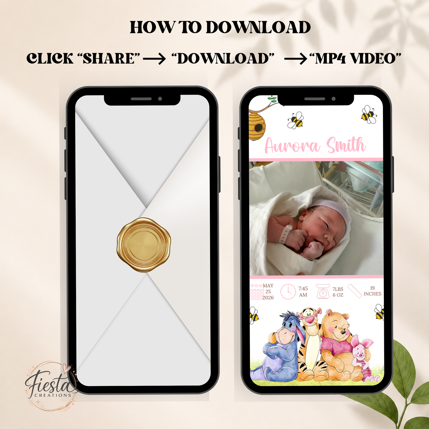 Winnie Watercolor Editable Baby Birth Announcement Video Template | Newborn Announcement | Baby Introduction for Social Media | Canva Editable Template