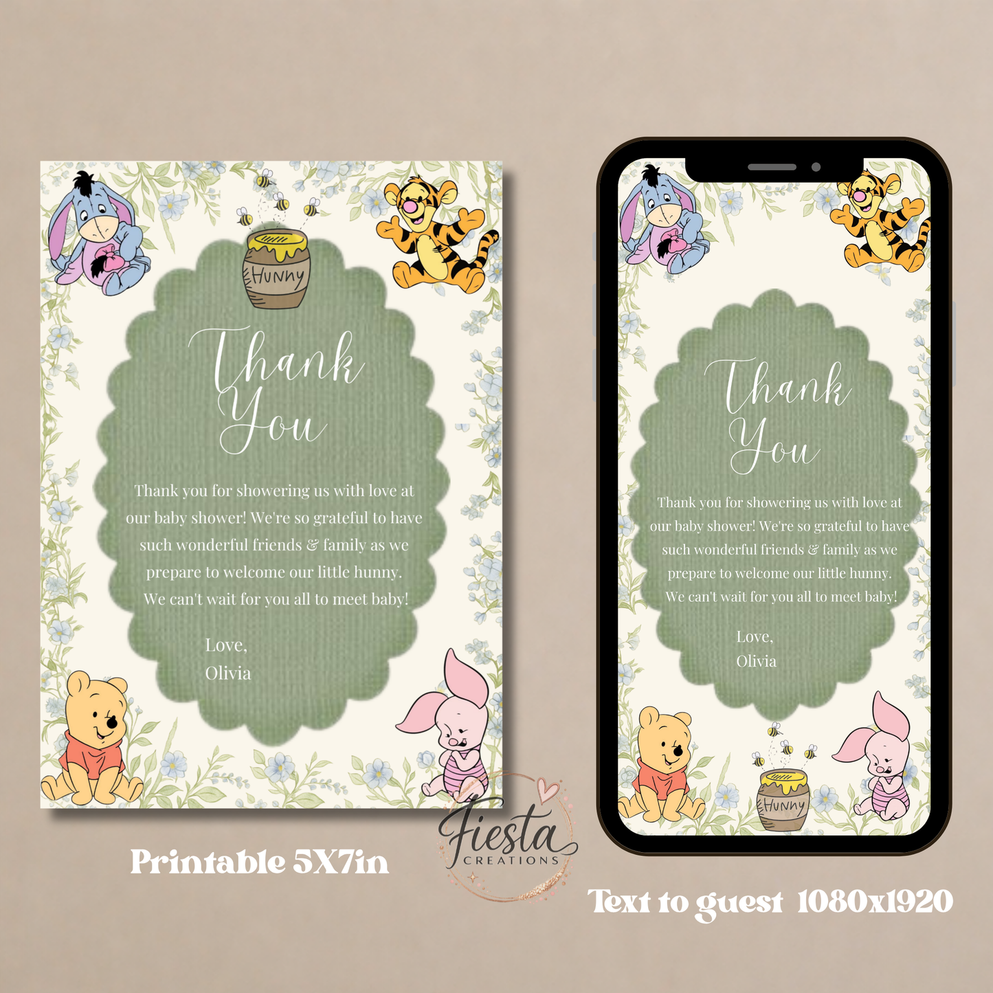 Green Winnie Baby Shower Mega Bundle | Editable Templates