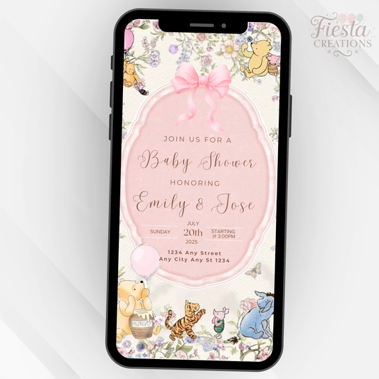 Pink Winnie Baby Shower Video Invitation