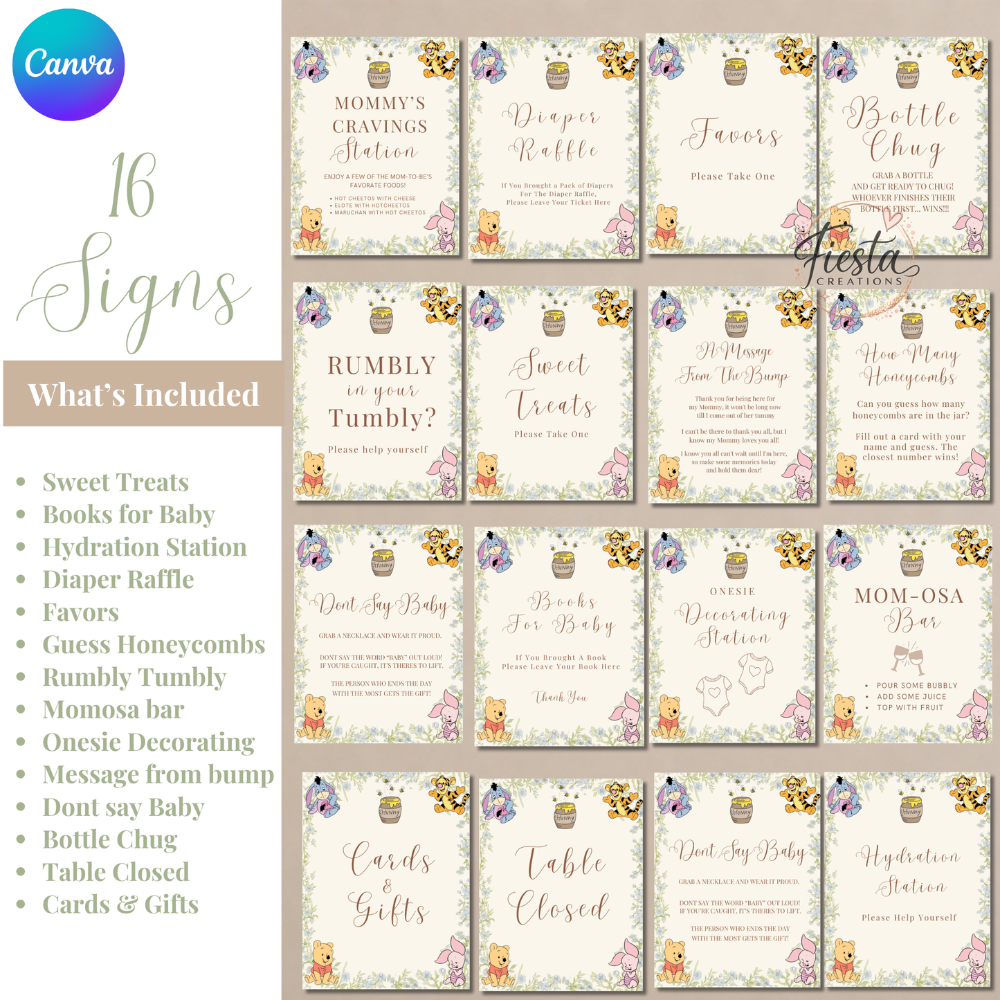 Green Winnie Baby Shower Mega Bundle | Editable Templates