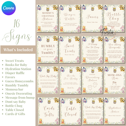 Green Winnie Baby Shower Mega Bundle | Editable Templates