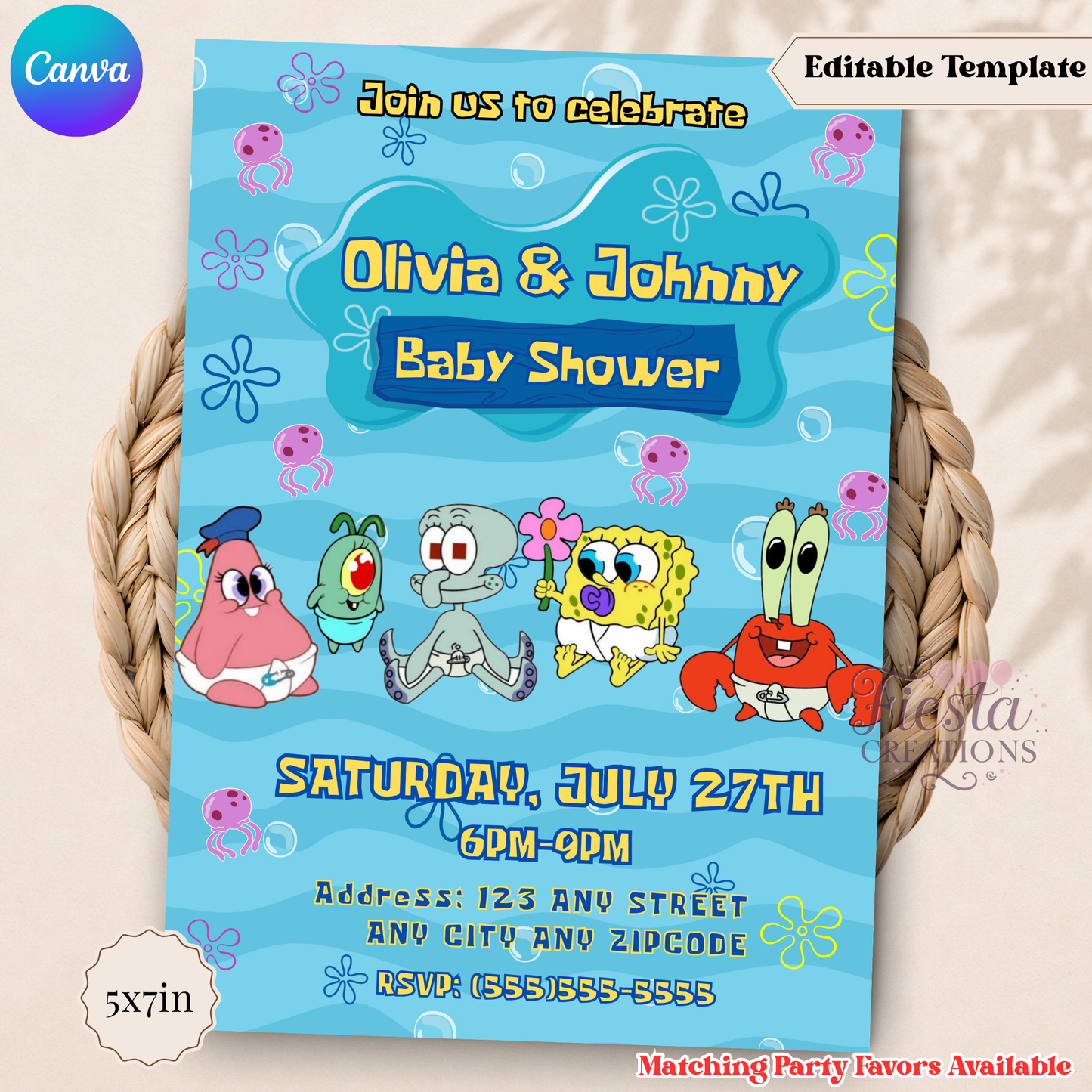 Sponge Baby Shower 5x7in Invitation Template | 5x7inEditable Template | Instant Download