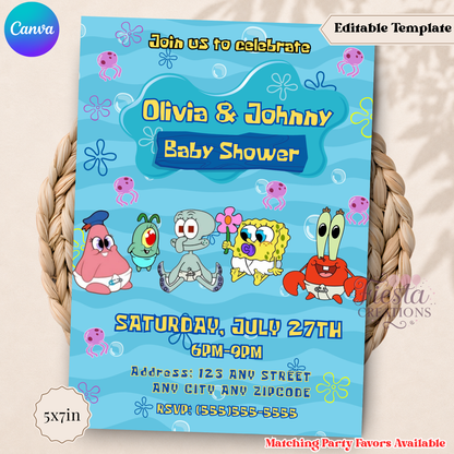 Sponge Baby Shower 5x7in Invitation Template | 5x7inEditable Template | Instant Download
