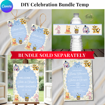 Blue Winnie Baby Shower 5x7in Invitation