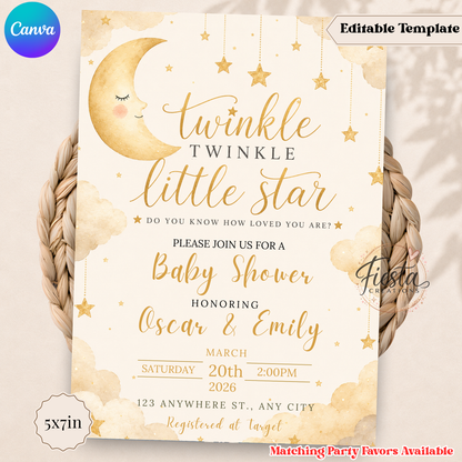 Twinkle Twinkle Little Star Baby Shower Invitation | Moon & Stars Neutral Baby Shower Invite