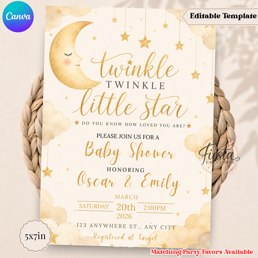 Twinkle Twinkle Little Star Baby Shower Invitation | Moon & Stars Neutral Baby Shower Invite (Copy)