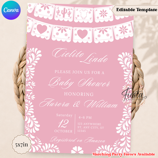 Cielito Lindo Baby Shower Invitation | Pink Papel Picado Fiesta Theme Invite