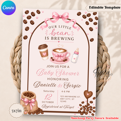 Our Little Bean Is Brewing Pink Bow Baby Shower Invitation