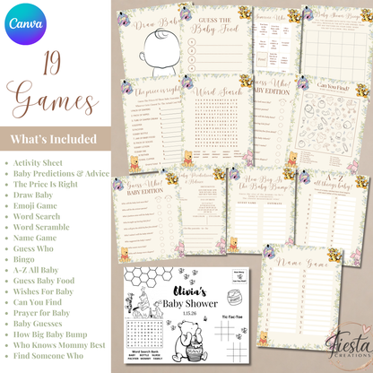 Green Winnie Baby Shower Mega Bundle | Editable Templates