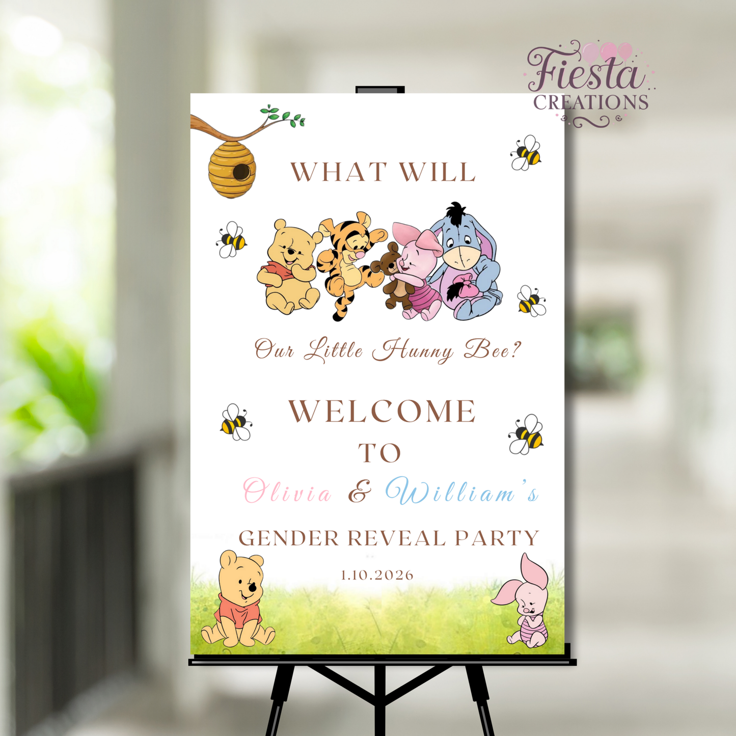 Winnie Gender Reveal Welcome Sign