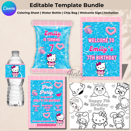 HK Pool Party Birthday Fiesta Bundle Templates