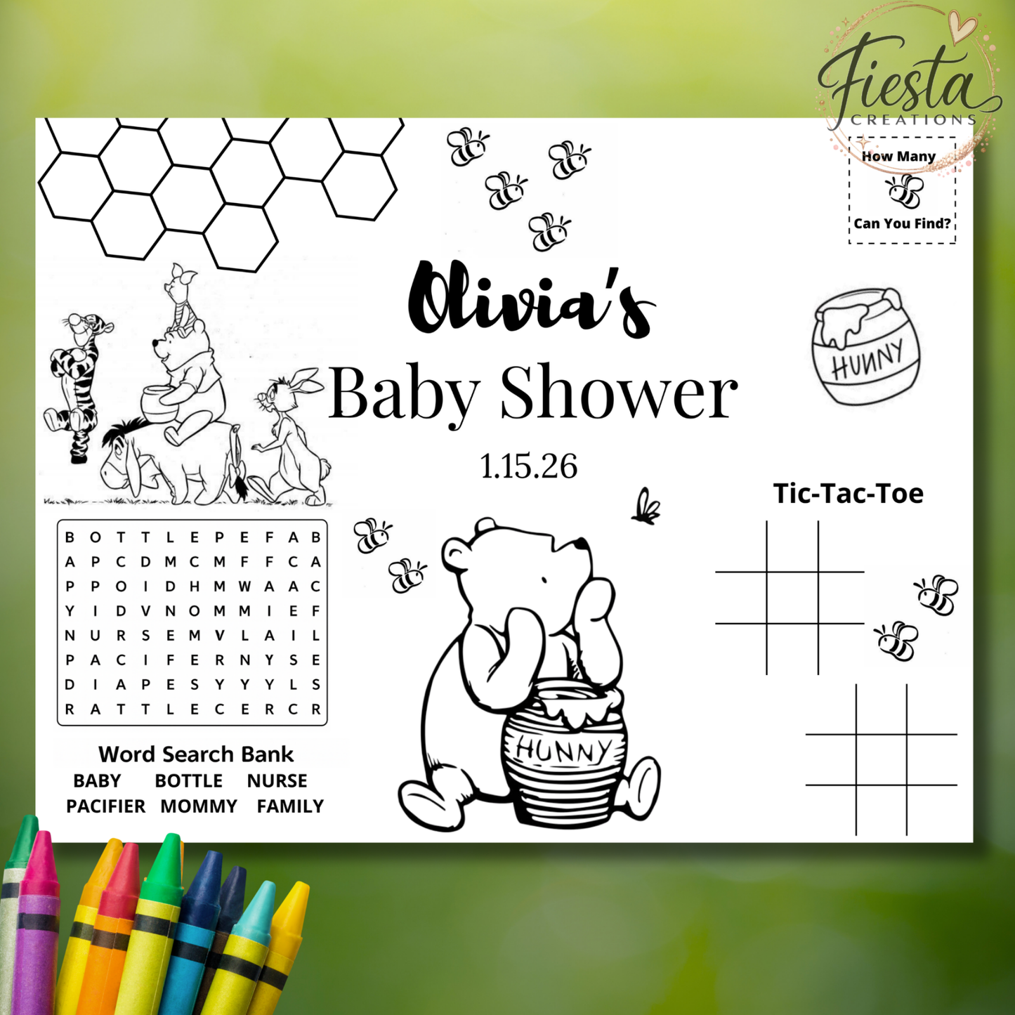 Green Winnie Baby Shower Mega Bundle | Editable Templates