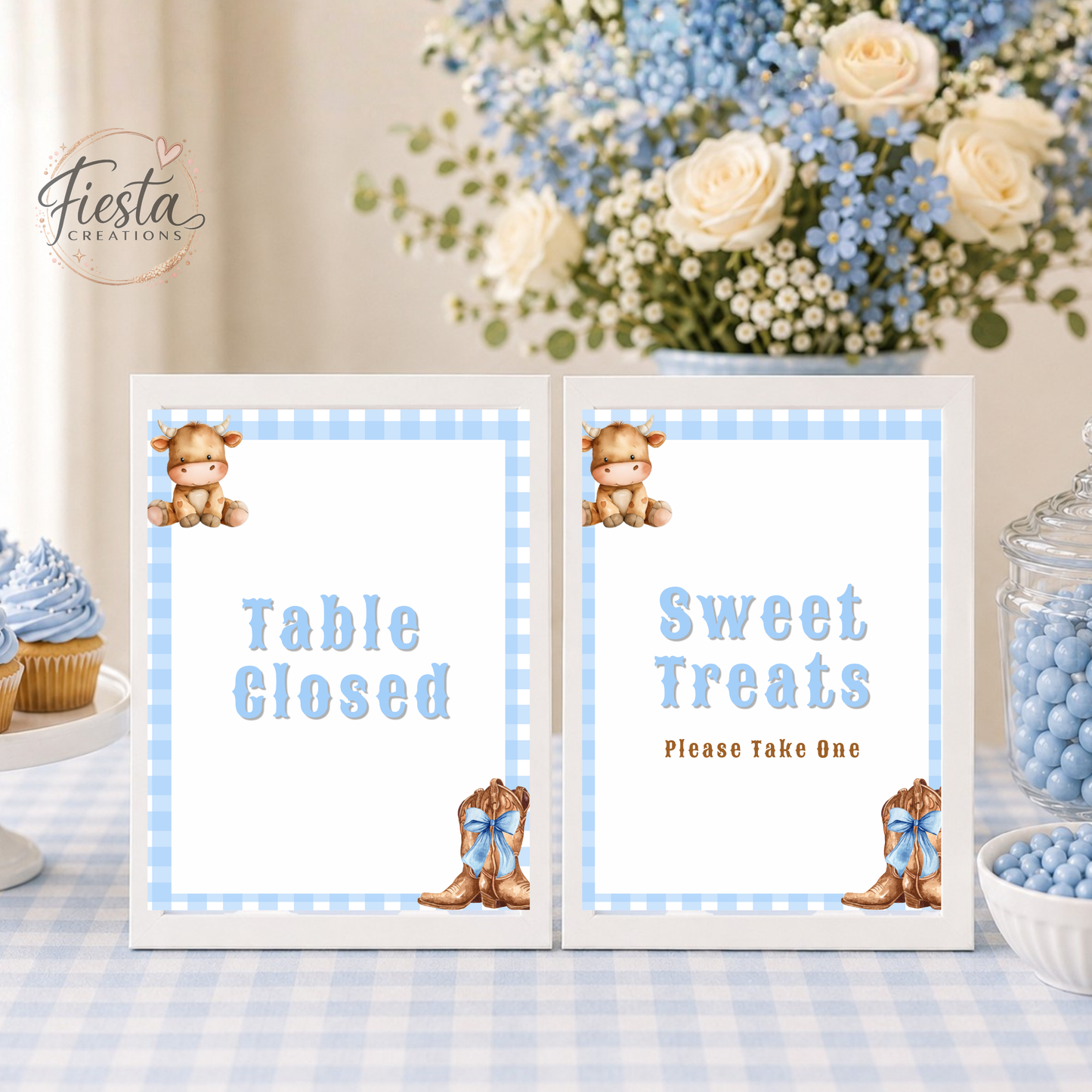 Blue Plaid Cowboy Baby Shower Games Bundle | 17 Games | 10 Signs + Bonus Thank You Tags Printable Files
