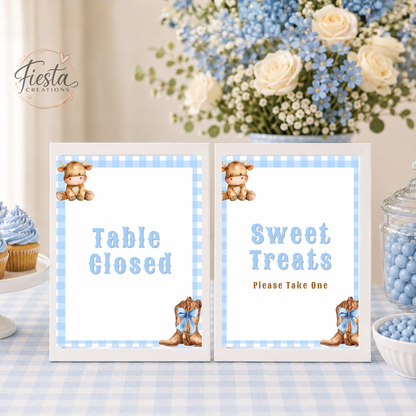 Blue Plaid Cowboy Baby Shower Games Bundle | 17 Games | 10 Signs + Bonus Thank You Tags Printable Files