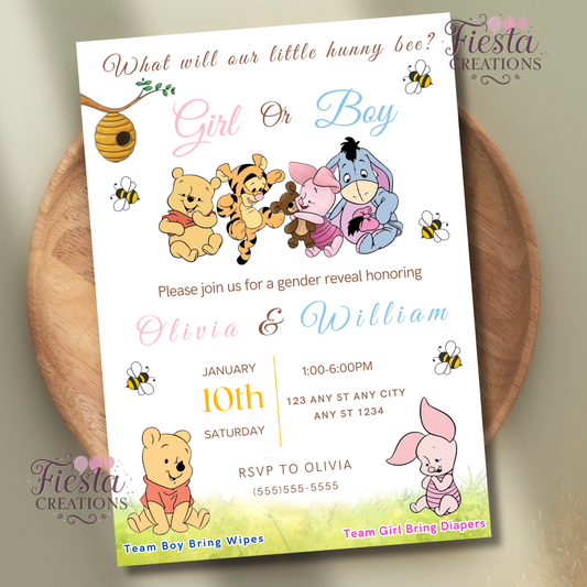 Winnie Gender Reveal 5X7in Invitation Template