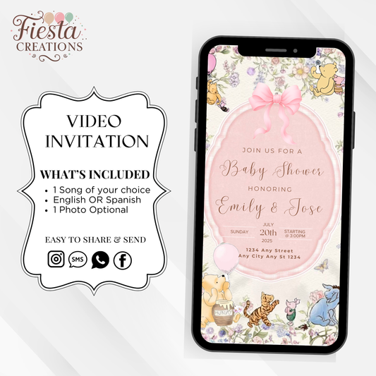 Pink Winnie Baby Shower Video Invitation