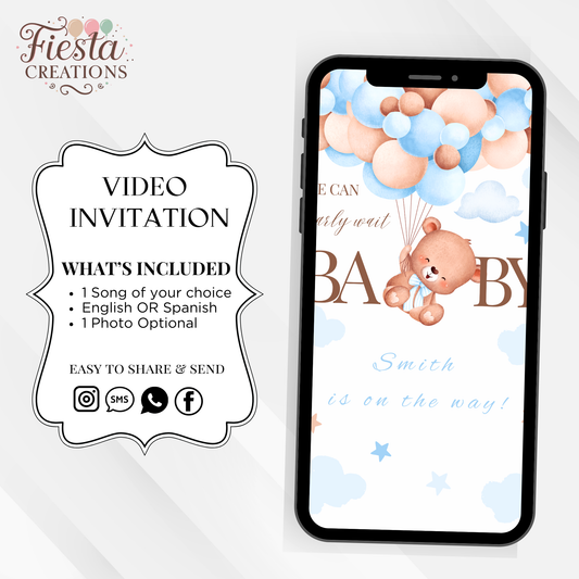 Blue Bear Baby Shower Video Invitation