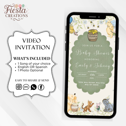 Green Winnie Baby Shower Video Invitation