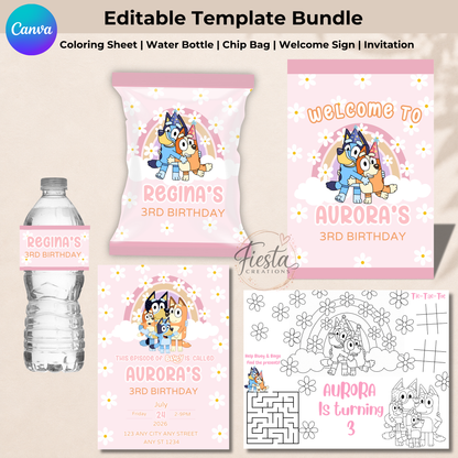 Pink Bluey Fiesta Bundle Templates