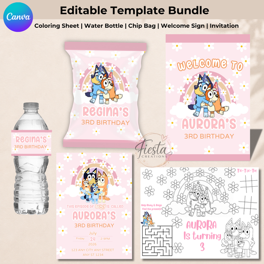 Pink Bluey Fiesta Bundle Templates