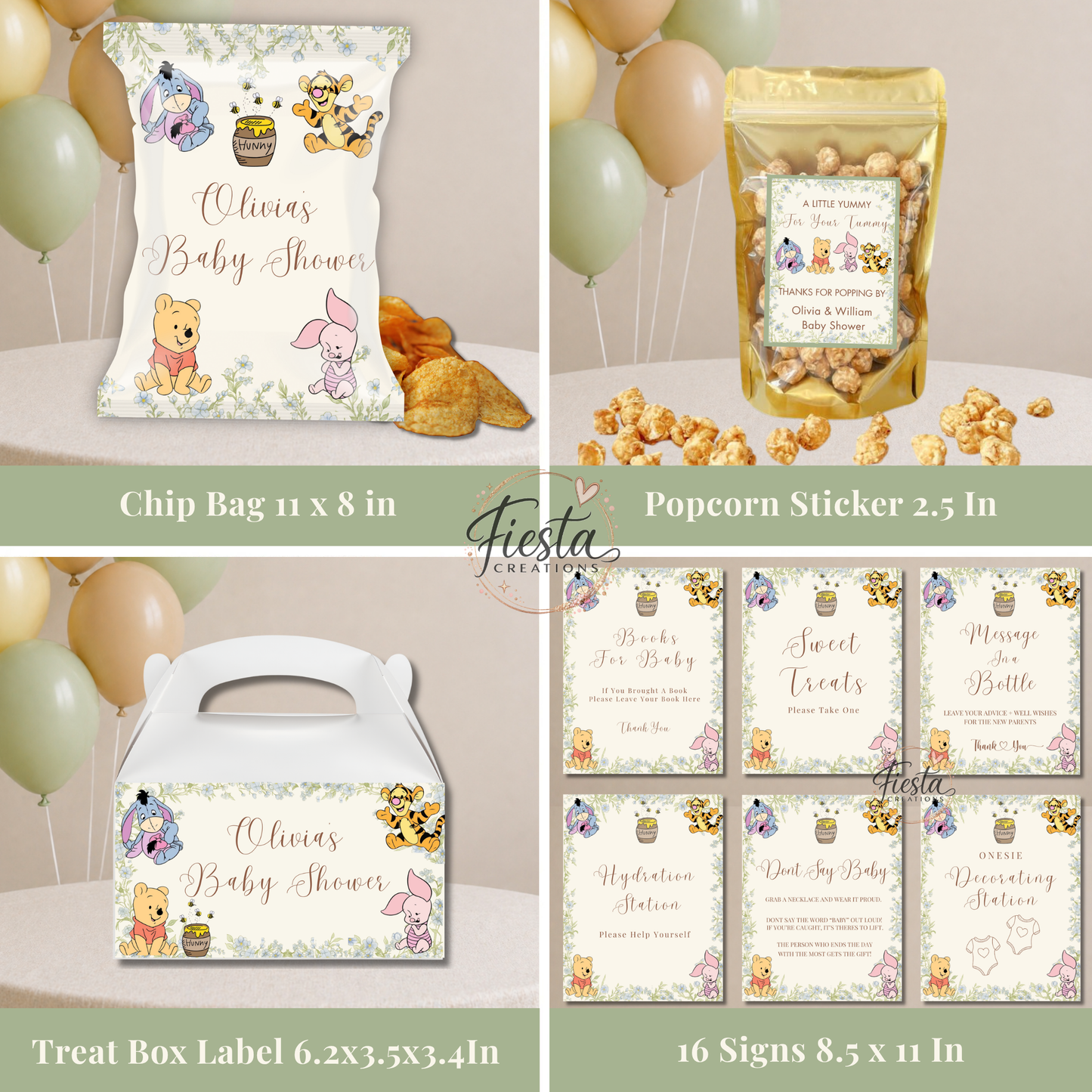 Green Winnie Baby Shower Mega Bundle | Editable Templates