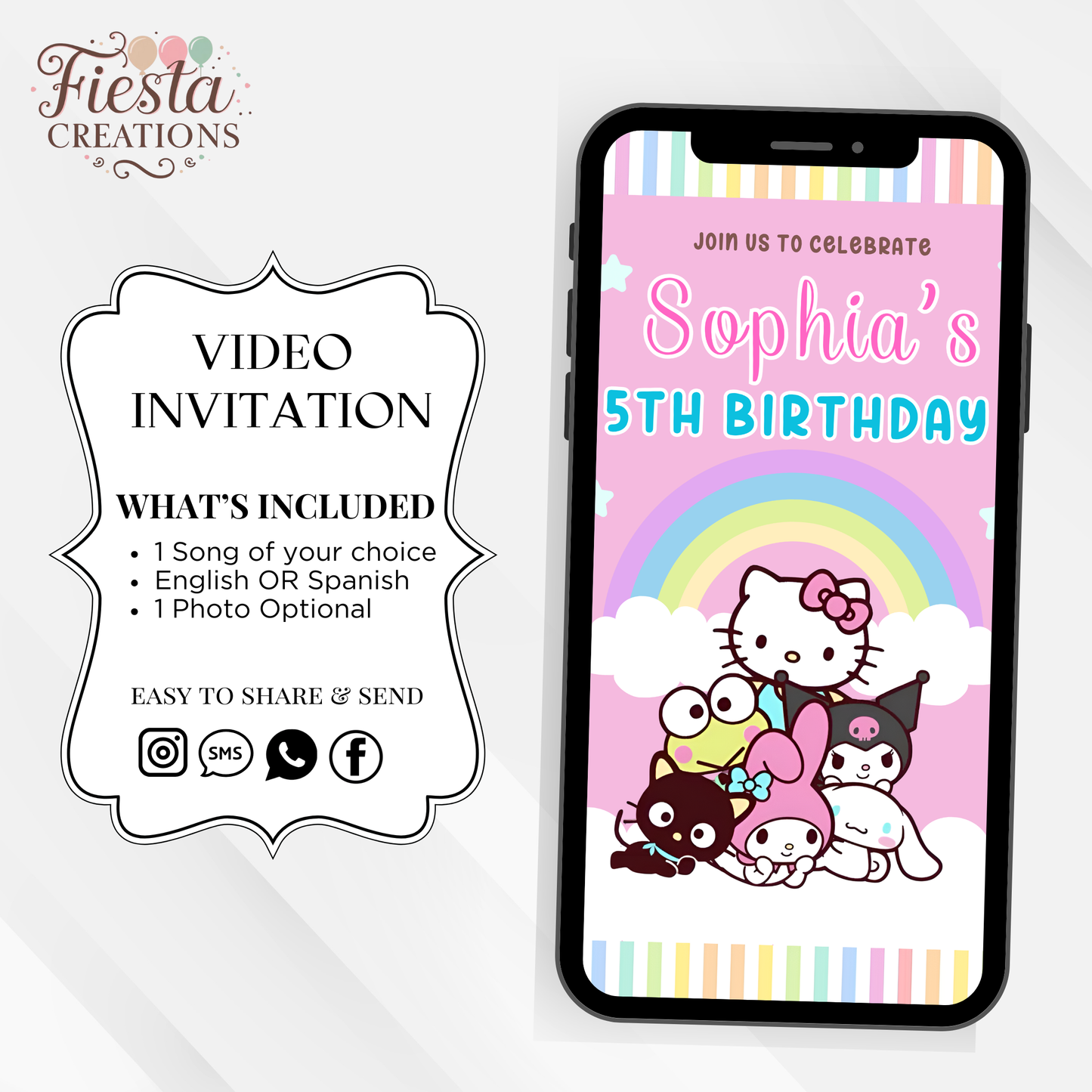 Kawaii Kitty Birthday Video Invitation