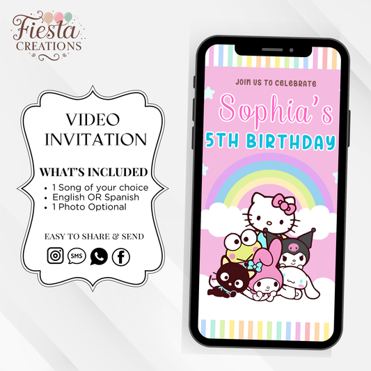 Kawaii Kitty Birthday Video Invitation