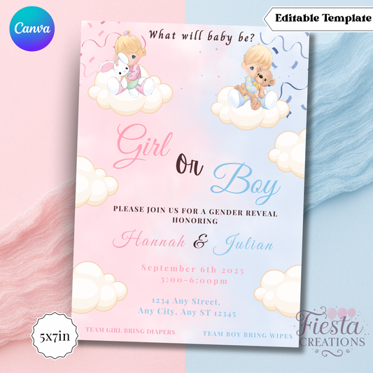 Dolls Gender Reveal 5x7in Invitation Template