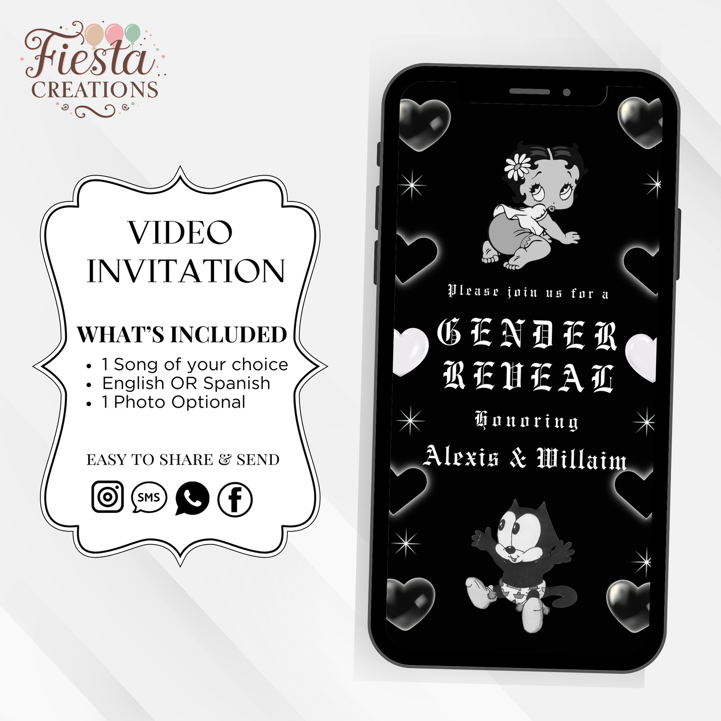 Black & White Betty or Felix Gender Reveal