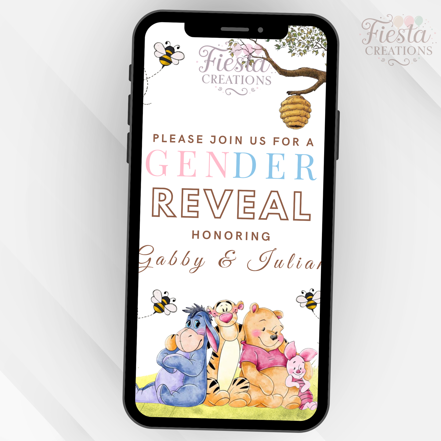 Winnie Water Color Gender Reveal Video Invitation