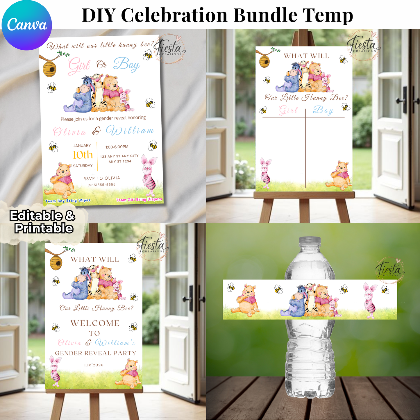 Winnie #1 Gender Reveal DIY Celebration Bundle