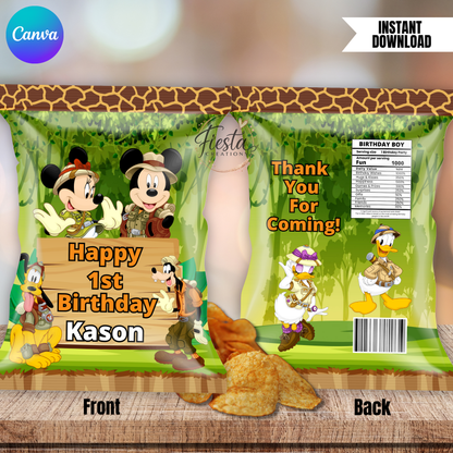 Safari Mouse Birthday Chip Bag | Editable Chip Bag Template | DIY Party Favor Wrapper