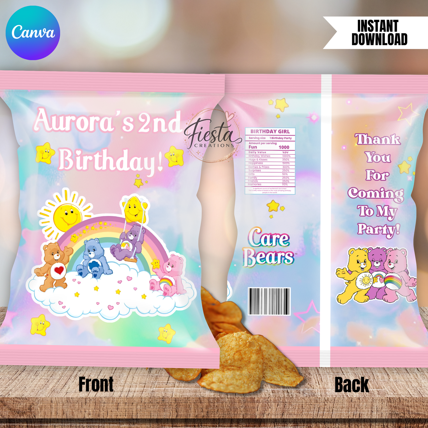 Bears Birthday Chip Template | Editable Chip Bag Template | DIY Party Favor Wrapper