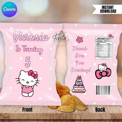 HK Polka Dot Birthday Chip Bag | Editable Chip Bag Template | DIY Party Favor Wrapper