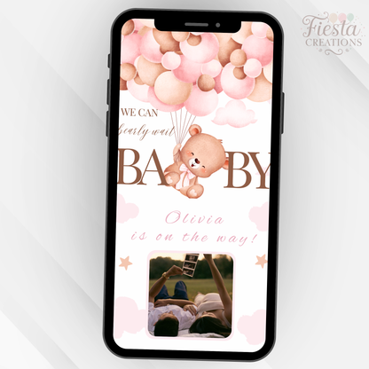 Pink Bear Baby Shower Video Invitation