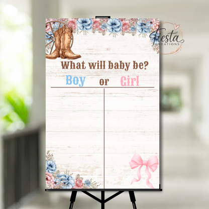 Gender Reveal Voting Sign 20x30 Printable | Boots or Bows