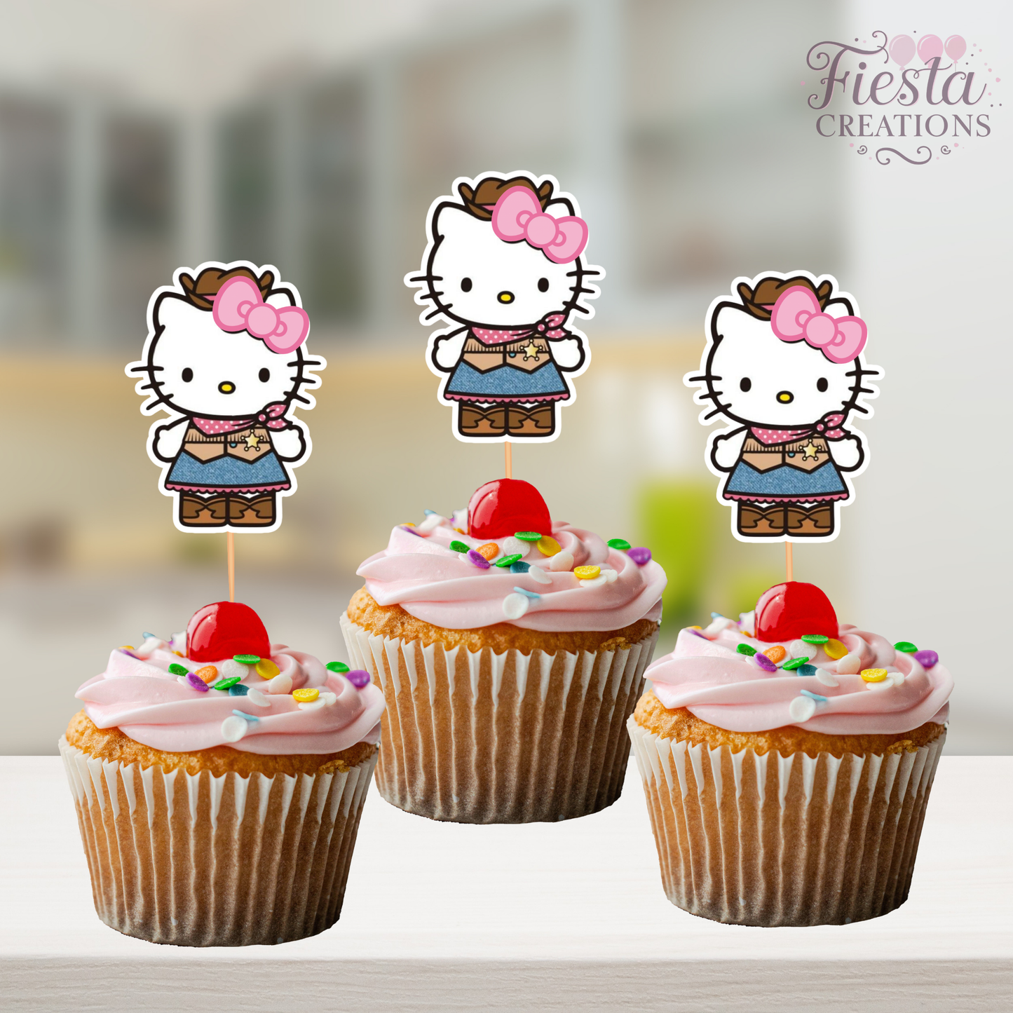 HK Cowgirl Birthday Cupcake Toppers