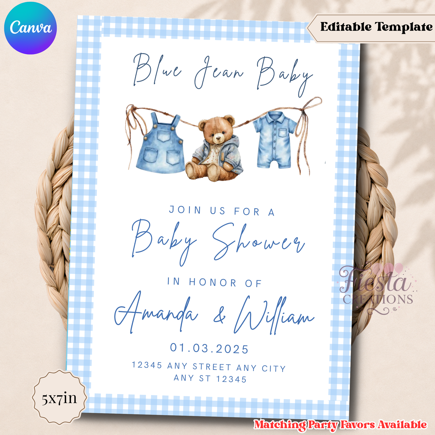 Blue Jean Baby Shower 5x7in Invitation Template | 5x7inEditable Template | Instant Download