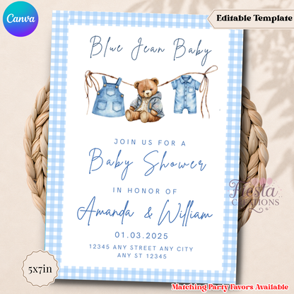 Blue Jean Baby Shower 5x7in Invitation Template | 5x7inEditable Template | Instant Download