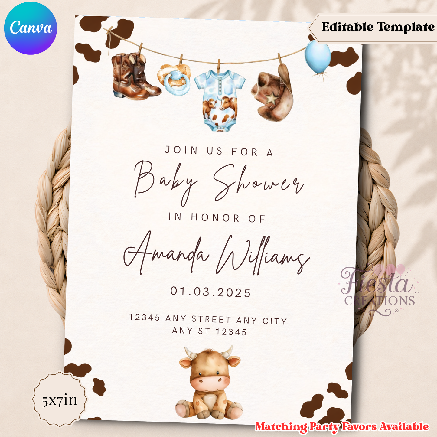 Cowboy Blue Baby Shower 5x7in Invitation Template | 5x7inEditable Template | Instant Download