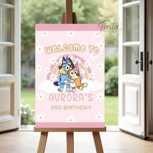 Pink Bluey Welcome Sign Template 20x30in