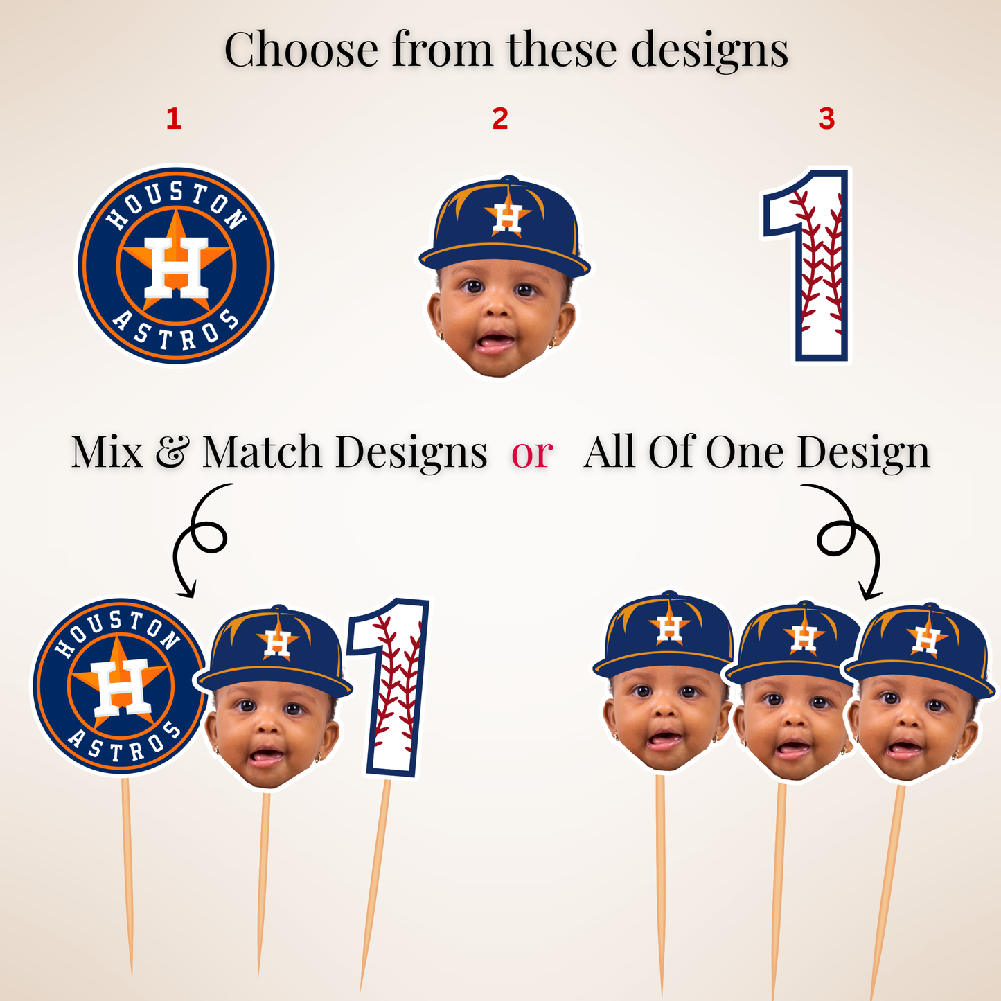 H-Town Baseball Cupcake Toppers